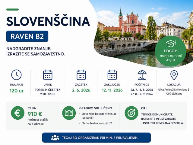 Vabimo k vpisu na tečaj slovenščine – raven B2!