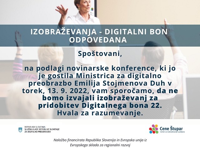 izobraževanja za digitalne bone so odpovedana