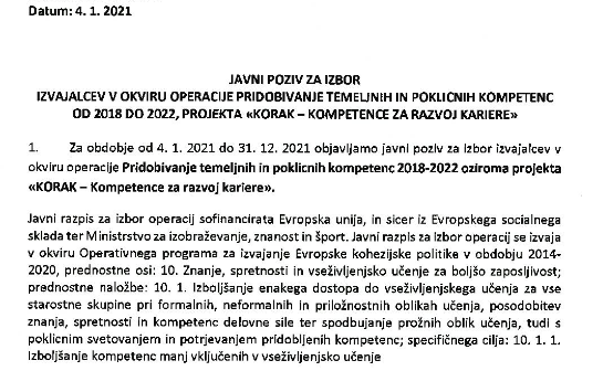 Public Call for Proposals to Select Contractors for the Operation “Acquisition of Basic Vocational Competencies”