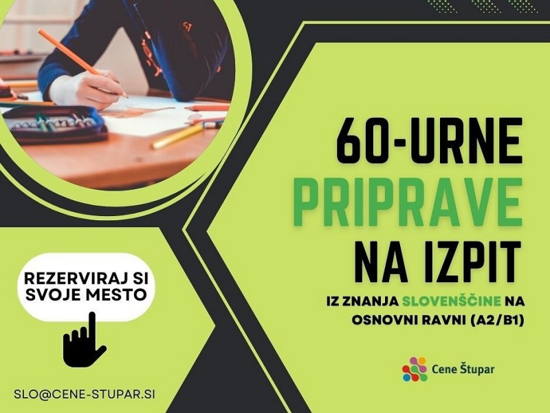 PRIJAVITE SE NA 60-urne PRIPRAVE pred IZPITOM SLOVEŠČINE (A2/B1)