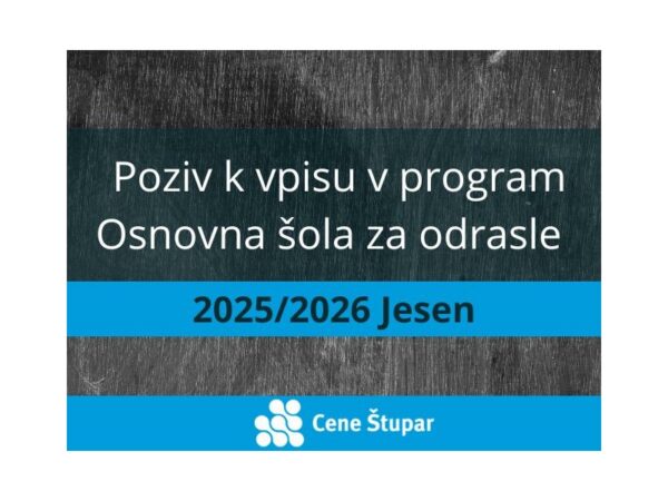 Poziv k vpisu v program Osnovna šola za odrasle 2025/2026 - Jesen